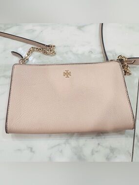 Tory Burch Blush Pink Leather Pebbled Crossbody Purse Bag Gold Hardware EUC
